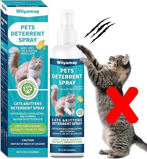 Woyamay Cat Deterrent Spray to Keep Cats Away, Indoor & Outdoor Use, 200 ml | Natural Cat Deterrent Spray Helps Protect Furniture, Plants, and Outdoor Areas from Scratching, Digging and Chewing at Home