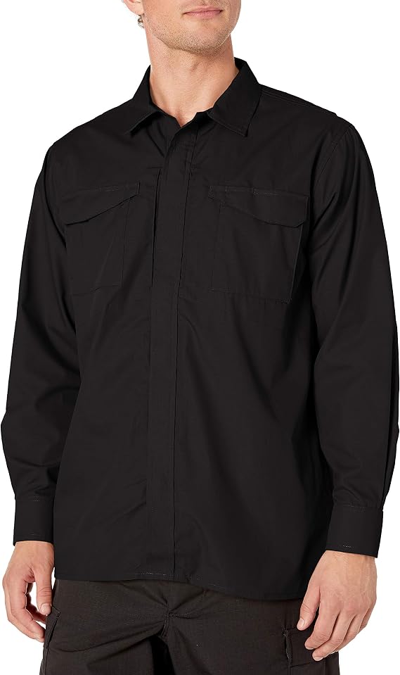 Tru-Spec 24-7 1051002 Men's Ultralight Long Sleeve Uniform Shirt, Polyester Cotton Rip-Stop, X-Small Regular, Black