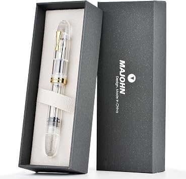 Majohn C4 Eyedropper Fountain Pen Extra Fine Nib, Transparent Acrylic Big Size Writing Pens for Office Business with Box