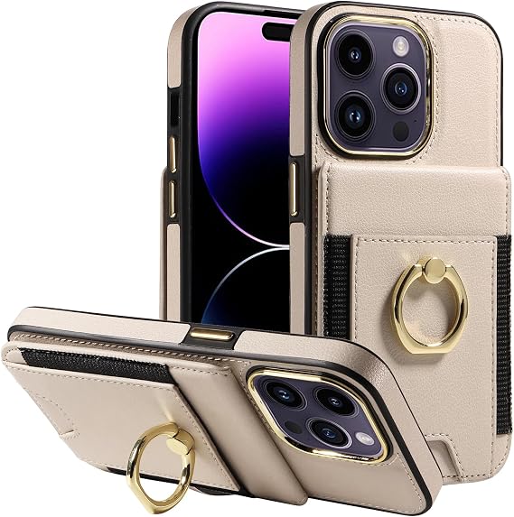 Leather Case for iPhone 16 Pro Max /16 Pro/16 Plus/16,Wallet RFID Phone Cover with Ring Stand and Card Slot Camera Lens Protector Case,White,16 Pro 6.3''