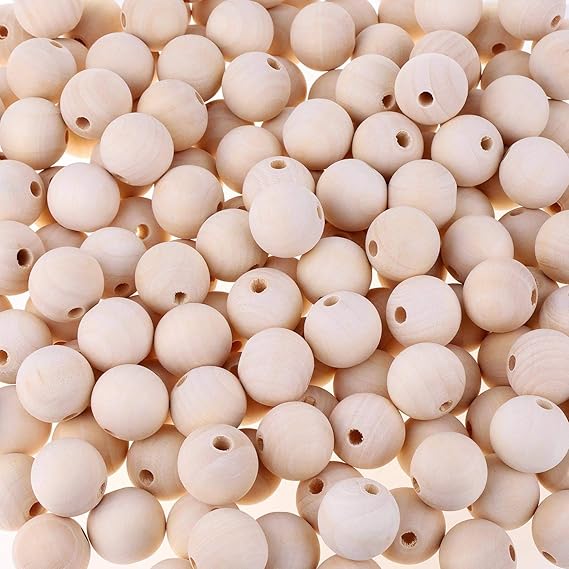 200Pcs 25mm Wooden Beads, Paxcoo Natural Large Wood Beads Bulk for Crafts, Wooden Beads Garland and Jewelry Making
