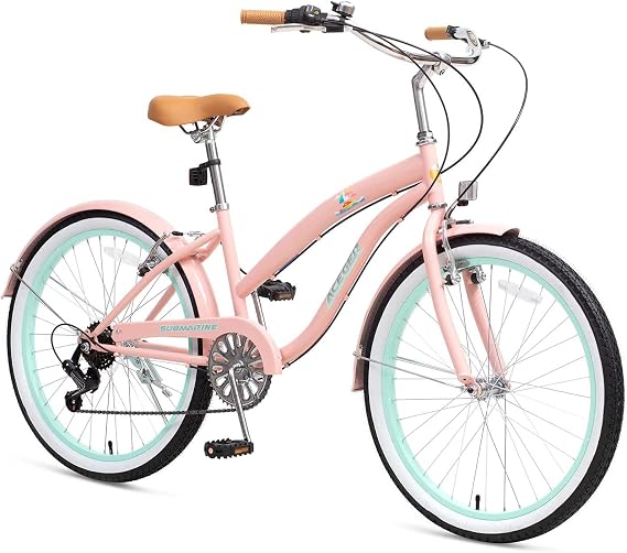 ACEGER Girls Beach Cruiser Bike for Kids 5-13 Years Old, 16" 18" 20" 24" Single Speed Kids Bicycle Included Coaster Brake, Front and Rear Reflectors, 24" 7 Speeds with Dual Brakes