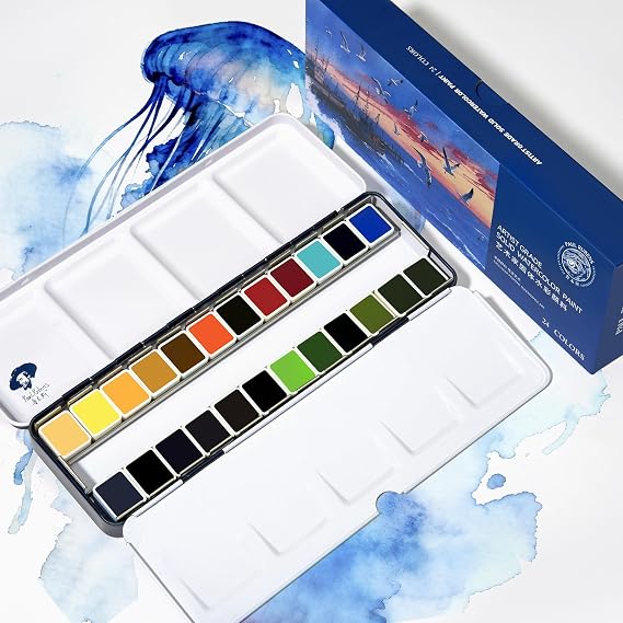 Paul Rubens Artist Watercolor Set, 24 Vibrant Ocean Colors for Seascape