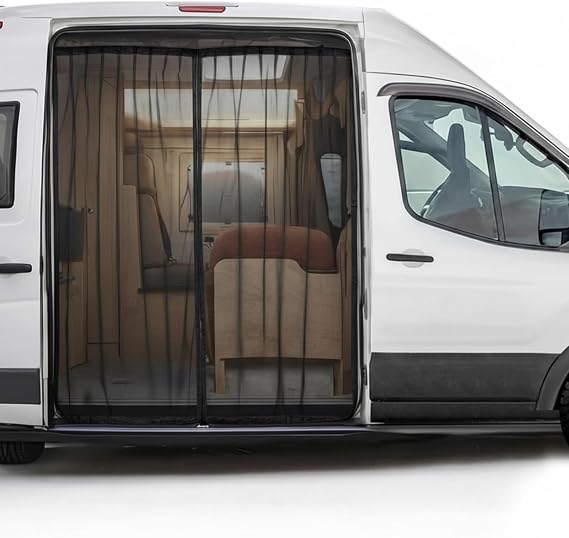 Van Sliding Door Bug Screen for Camping, Magnetic Mosquito Net for Campervan, Breathable Privacy Screen with Zipper Compatible with Sprinter Transit Promaster Vans(Large, 83 x 60 Inch,Black)