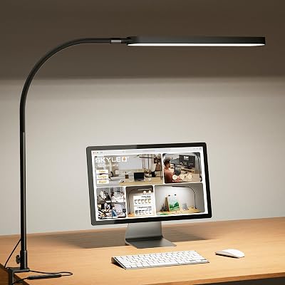 SKYLEO Desk Lamp for Office Home- 34 LED Desk Light - Touch Control - 5 Color Modes X 11 Brightness Levels - 1300ML112 Pcs Lamp Beads - Timmer & Memory Function - 12W Clip On Light - Black