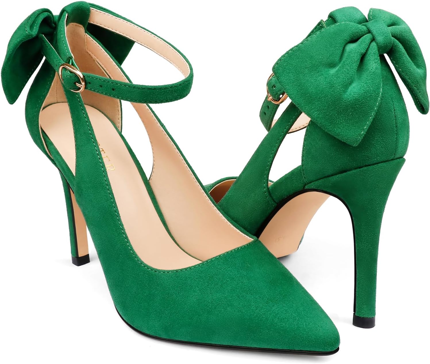 COLETER Womens Bow Knot High Heels Pointed Toe Stiletto Ankle Strap DOrsay Pumps Bow Evening Dress Shoes