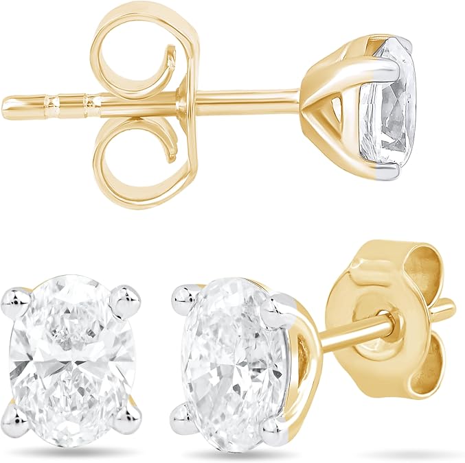 1CT 14k Gold IGI Lab Grown Oval Solitaire Diamond Stud Earrings for Women