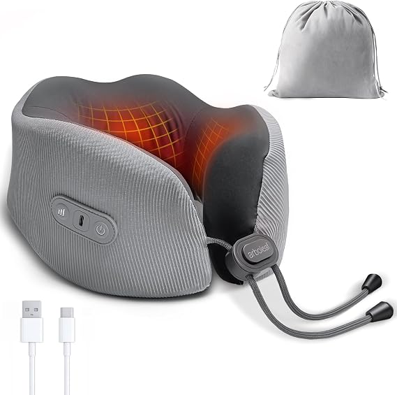 arboleaf Heated Neck Pillow for Travel, USB-C Rechargeable, Car & Office | Memory Foam Airplane Pillow with Graphene Zoned Heating, 360 Support Comfort & Neck Pain Relief for Long Flights