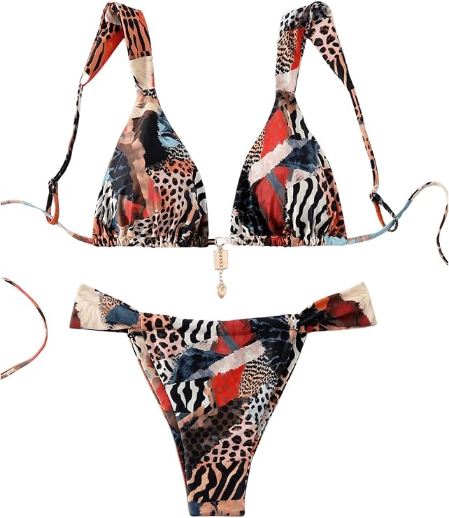 RoseSeek Women's 2 Piece Leopard Floral Bathing Suit Triangle Swimsuit