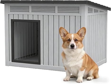 Bifanuo Outdoor Indoor Dog House for Small to Medium Dogs - Waterproof Design, Detachable Roof & Easy Assembly and Cleanup (Classic Grey, 32.1" L 25.1" W 24" H)