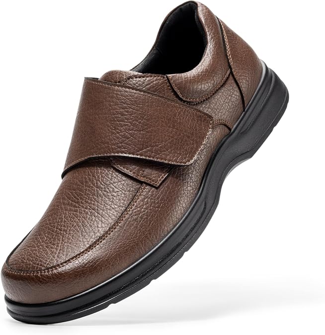 FitVille Diabetic Leather Dress Shoes for Men, Extra Wide Toe Box & Arch Support, Orthopedic Relief for Swollen Feet, Edema, Plantar Fasciitis & Bunions