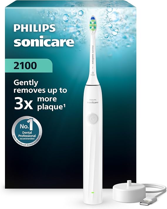 Philips Sonicare 2100 Series Electric Toothbrush - Sonic Toothbrush with 2 Intensity Levels, EasyStart Feature, SmarTimer, 14-Day Runtime, White, Model HX4021/01, [New]