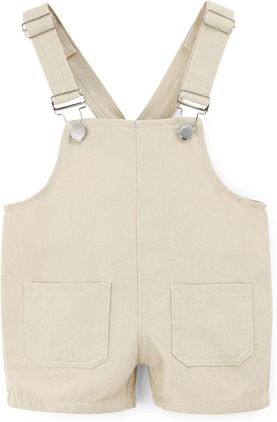 Baby Toddler Boy Girl Twill Shortalls, Little Kids Short Overalls Summer Outfit with Adjustable Straps