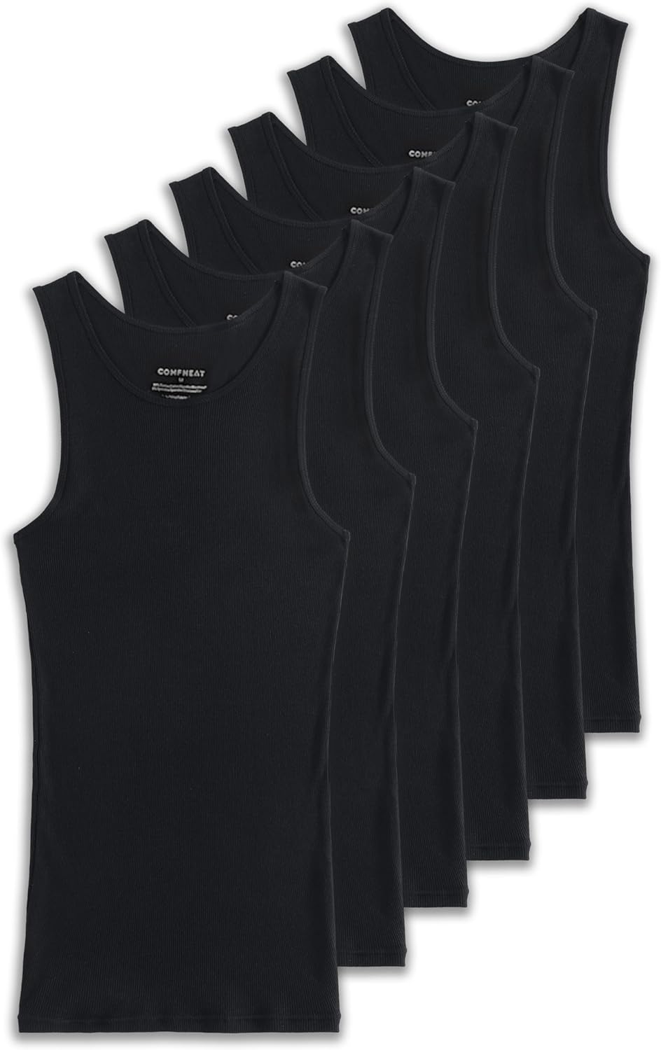 Comfneat Mens 6-Pack Ribbed Tank Tops Cotton Comfy Fit Undershirts