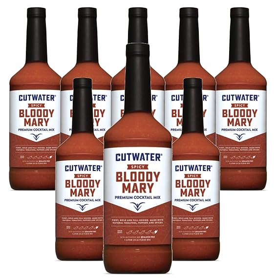 Cutwater Spicy Bloody Mary Mix 8 Pack - 1L Bottles- 25 Calories Fat-Free - Full-Bodied Flavorful Mixer
