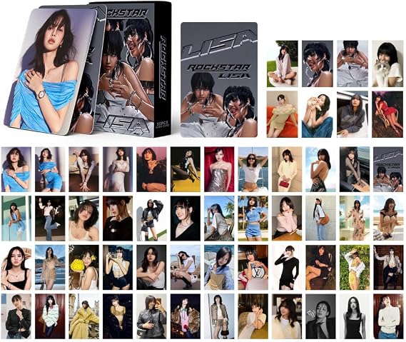 55Pcs Black-Pink Photo Cards Kpop Bp Solo Cards,Black&Pink New Album Greeting Cards Jisoo,Rosé,Lisa Rockstar Cards with Box
