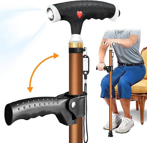 Adjustable Walking Sticks for Men and Women with 2nd Handle for Extra Support, Stylish Walking Stick with Light Suitable for Seniors and People Suffering from Different Types of Arthritis