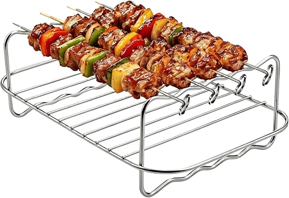 Stainless Steel Air Fryer Wire Rack Insert, Multi Layer Air Fryer Grill Rack Rectangle Air Fryer Racks Stackable Air Fryer Accessories, 7.9x5.1x2.8in