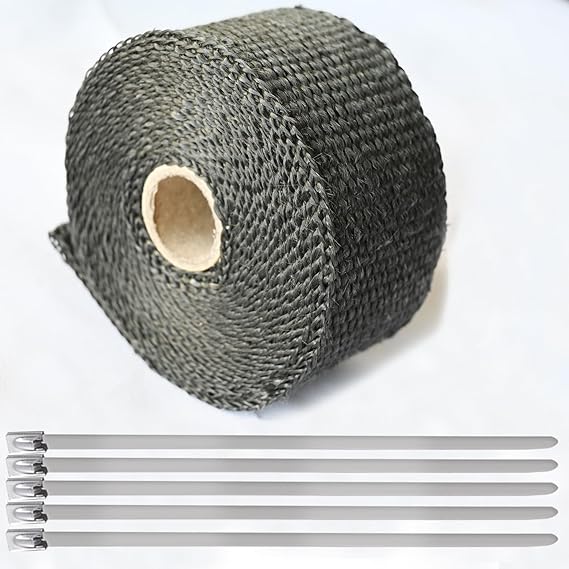 Exhaust Heat Tape Wrap, 2" x 16.5' Black Exhaust Heat Wrap Roll for Motorcycle Fiberglass Heat Shield Tape with Stainless Ties