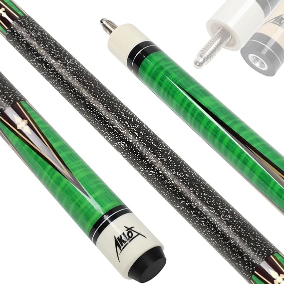 AKLOT Pool Cue Stick 58'', Canadian Maple Pro Billiard Cue &13mm Leather Tip, Anti-Slip Grip, 18/19/20/21oz Billiard Pool Stick for Adults/Beginner/Pro Player (Green with Wrapped Grip, 18oz)