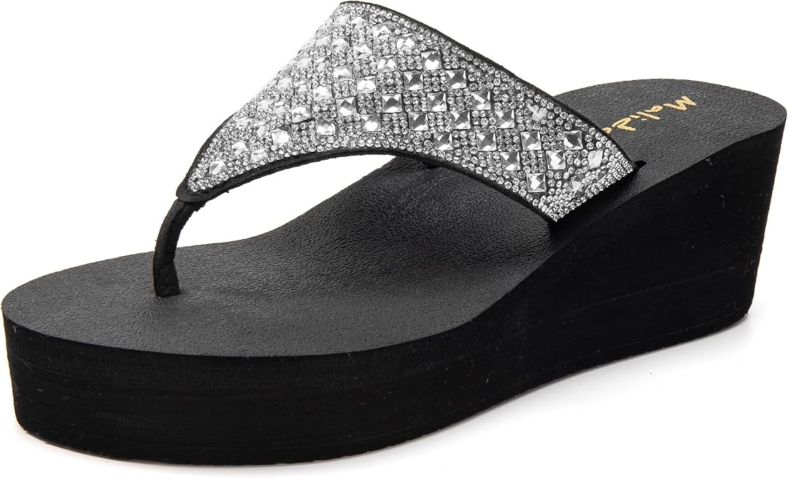 MALIDA Womens Wedge Arch Support Flip Flops Cushion Soft Rubber Midsole Platform Thong Sandals with Rubber Sole