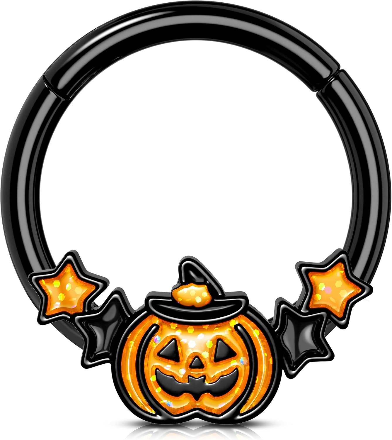 Melighting 16G Pumpkin Septum Ring Halloween Jewelry for Women Black Daith Earring 316L Stainless Steel 8 mm10 mm Helix Star Clicker Cartilage Earring