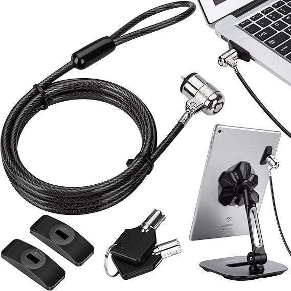 AboveTEK Laptop Lock, Tablet Lock Security Cable, 2 Keys Durable Steel Pad Locking Kit w/Adhesive Anchors, Anti Theft Hardware Protection for Phone Mobile Notebook Computer Monitor Laptop