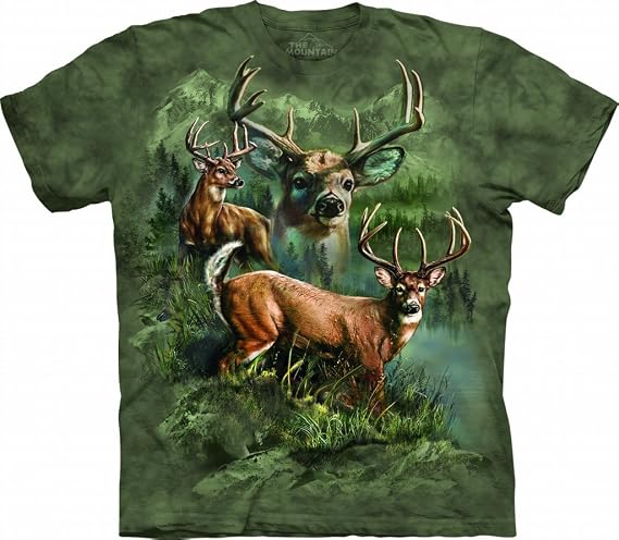 The Mountain Deer Collage Adult T-Shirt, Green, XL