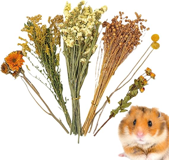Hamster Flower Sprays, 80g Hamster Hay Flower Bedding Sprays 25cm Natural Hamsters Dried Bedding Small Animal Flowers Habitat Decor, House Cage Decor Natural Hamsters For Lemming Guinea Pets