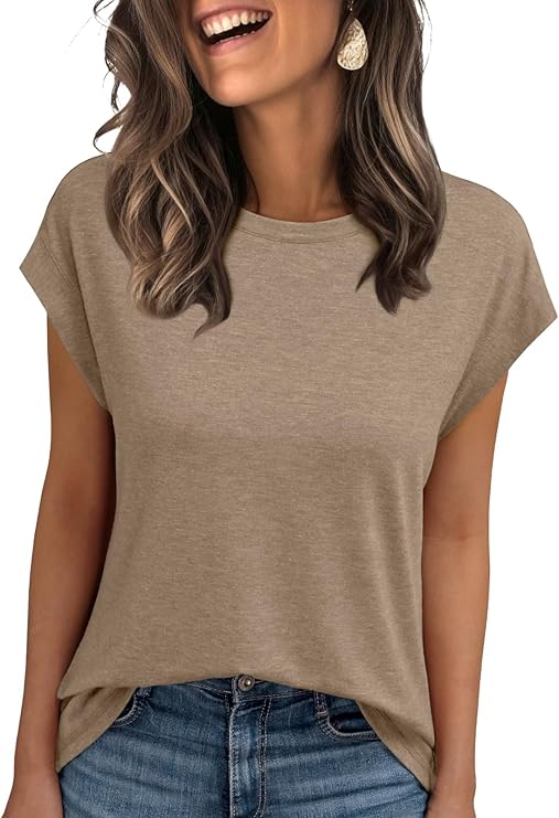 AUTOMET Womens Cap Sleeve Shirts Summer Soft Business Casual Tops for Work