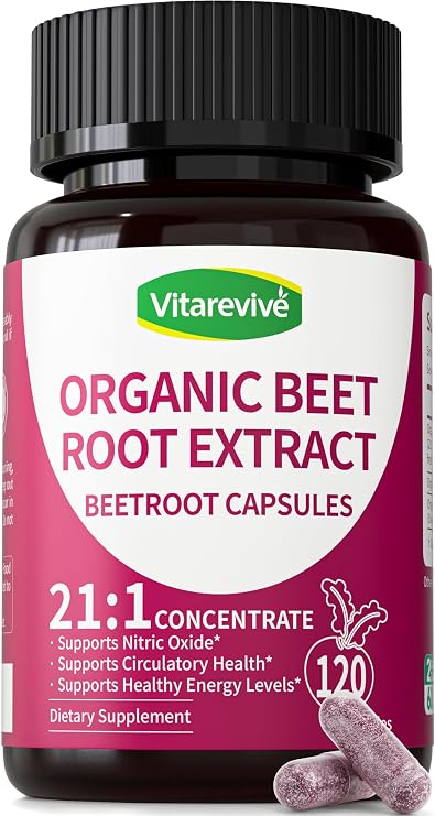 Organic Beet Root Capsules with Beetroot Extract 850mg 21:1 Concentrated Beetroot Supplement Supports Circulation and Nitric Oxide from Beet Root Powder Extract 120 Count