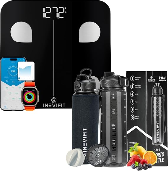 INEVIFIT Hydration & Wellness Bundle - Smart Body Fat Scale & 3-in-1 Sports Water Bottle for Active Lifestyles