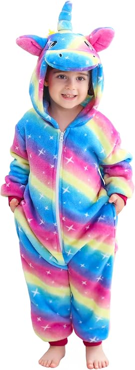Kids Animal Onesie Costume Pajamas - Christmas Halloween Fleece Hooded Jumpsuit Sleepwear for Boys Girls Toddlers