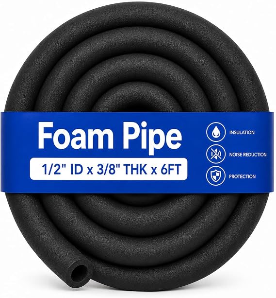 CARGEN 1/2" ID Foam Pipe Insulation Fits 1/2" OD Copper & PEX Water Pipes | For 1/2" OD PEX, PE, copper & water lines; 3/8" wall x 6FT, helps protect against freezing and condensation