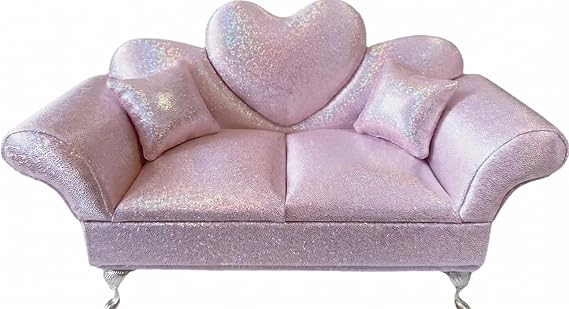 1/6 Scale Dollhouse Couch, Pink Sparkly Sofa Jewelry Box