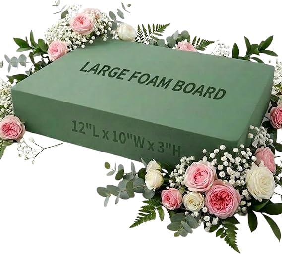 FLOFARE Floral Foam Base 12" L x 10" W x 3" H, Large Floral Foam Block for Fresh and Artificial Flower Arrangement Supplies for Arts, Crafts, Office Decor, Home Decor, Wedding Decor and Party
