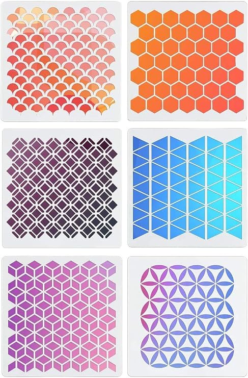 12 Inch Sacred Geometry Stencils, Honeycomb Pattern Large Art Stencil Templates for Wall Floor Wood Painting - Hexagon, Fish Scale, Seed of Life, Triangles