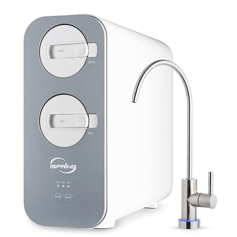iSpring RO800G Tankless Reverse Osmosis System, 800 GPD Under Sink Water Filter with 2.5:1 Pure to Drain Ratio, TDS & PFAS Reduction, Space Saving Design, Includes Brushed Nickel Faucet