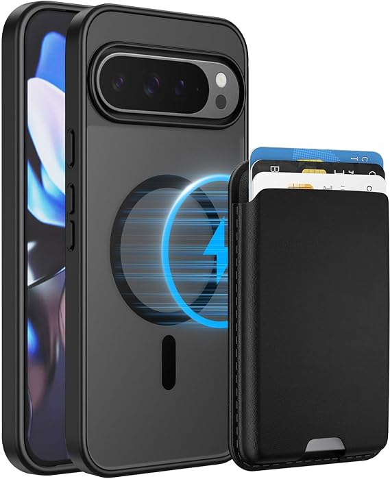 Magnetic for Google Pixel 10/Pixel 10 Pro Case, Detachable Magnetic Wallet with Card Holder, [Fit for MagSafe] Military-Grade Shockproof Translucent Matte Anti-Scratch Phone Case, Black