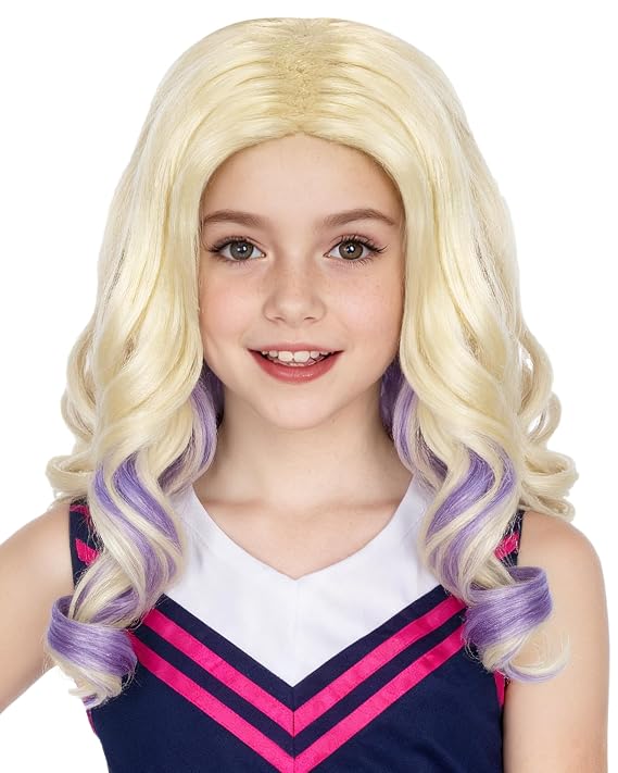 BESTBEL Long Blonde Mix Purple Wavy Wig for Women Long Curly Wig