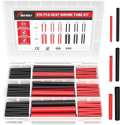 RED WOLF Waterproof Red and Black Heat Shrink Tubing Kit 270PCS, 3:1 Shrinkage Ratio, Adhesive Lined Electrical Cable Harness Heat Shrink Tube Marine Grade for Wire Wrap Connection Insulation