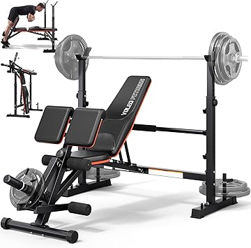 YOLEO 1+X Olympic Weight Bench with Upgraded Roman Chair/Preacher Curl/Leg Extension, Foldable 1870Lbs Wide Bench Press Rack with Ergonomic Support Backrest for Heavy Lifters for Home Gym