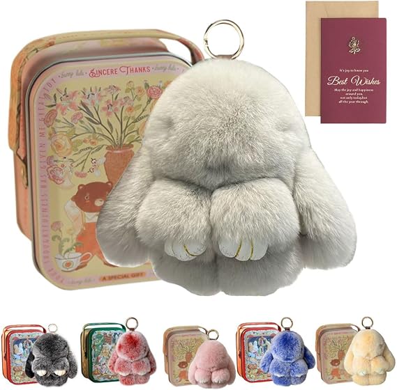 Bunny Keychain, Soft Bunny Keychain With Exquisite Tin Box Greeting Cards, Cute Bunny Keychain Women Girl