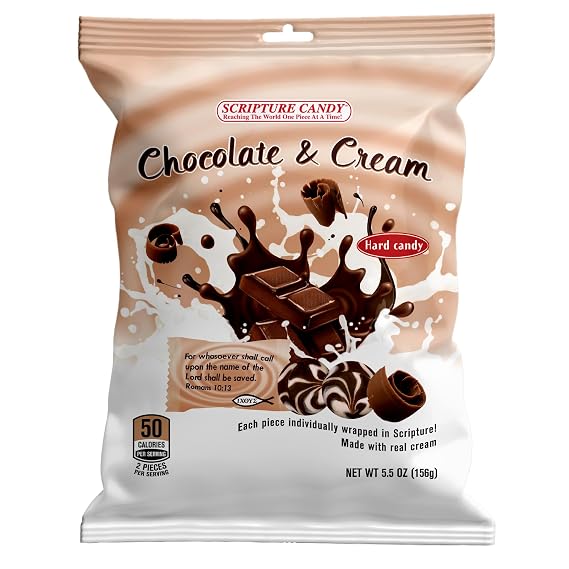 Scripture Candy, Chocolate & Cream Hard Candy 5.5oz Bag, 25 Pieces