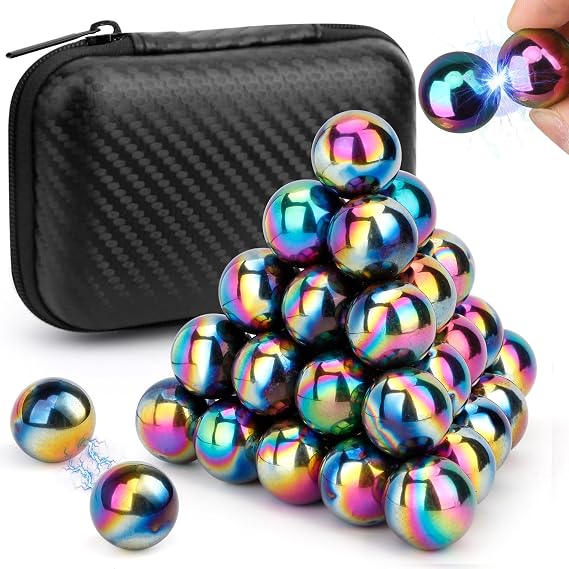 Dilabnba 28PCS Rainbow Hematite Magnetic Ball Fidget Toy for Adults, Men Women Magnetic Hand Roller Office Desk Toys for Gifts, Science Kit Rare Earth Magnets with Fiber Case