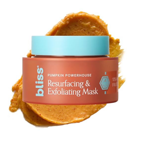 Bliss Pumpkin Powerhouse & Resurfacing Enzyme Mask - 10% AHA Pumpkin Blend with Prebiotics and Hyaluronic Acid for Smooth, Glowing Skin - Vegan, Clean, Cruelty-Free 1.7 Oz