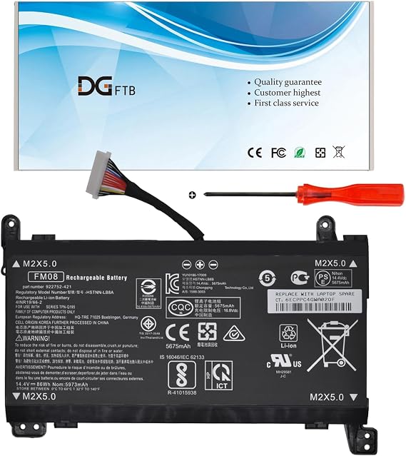 FM08 16-Pin Laptop Battery Compatible for HP Omen 17-AN013TX AN014TX AN014NG AN012DX 922752-421 922753-421 922976-855 922977-855 HSTNN-LB8A HSTNN-LB8B TPN-Q195 HQ-TRE(14.4V 86Wh/5973mAh)