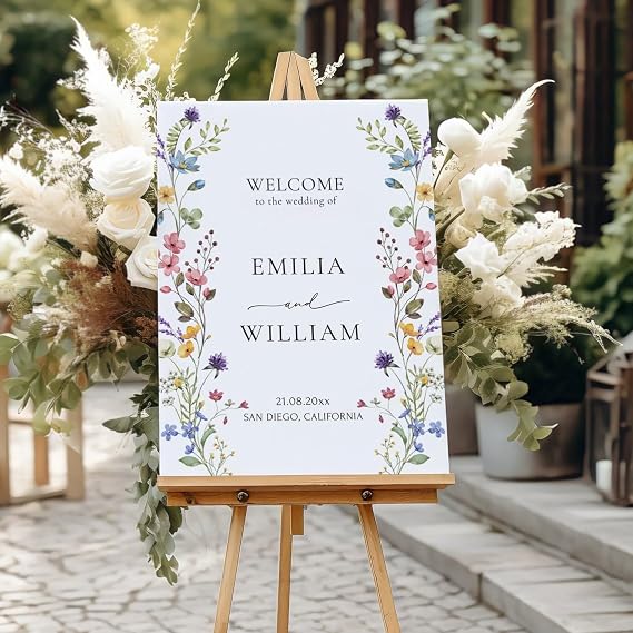 Personalized Wedding Welcome Sign, Custom Wedding Sign, Wildflower Welcome Sign Boho Flowers Wedding Welcome Poster Editable Floral Welcome Signage Wedding Sign
