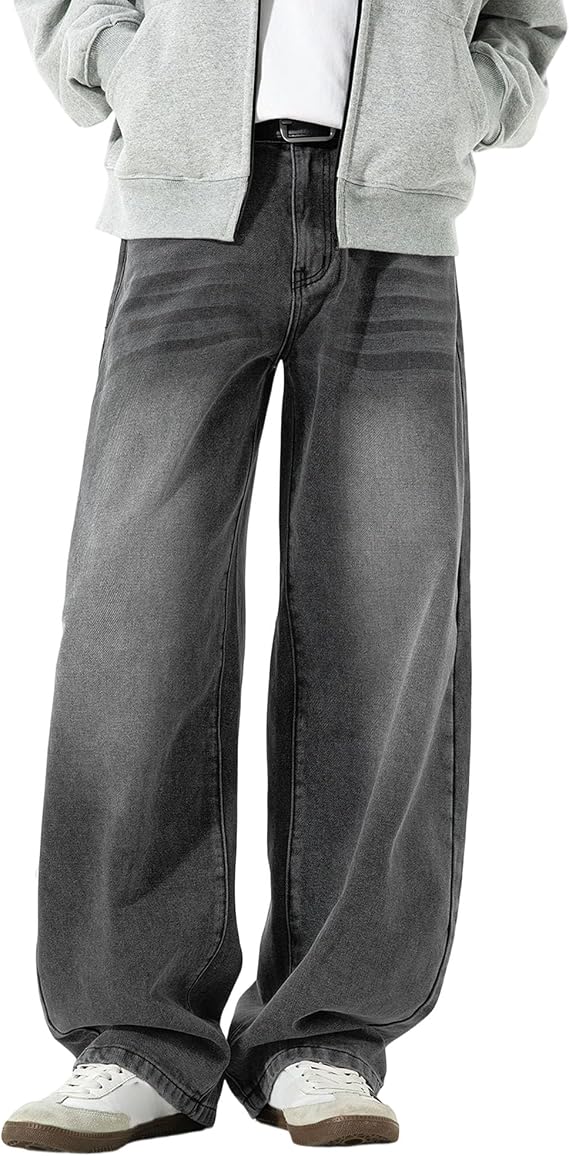 Baggy Jeans Men Wide Leg Carpenter Y2k Jeans Mid Rise Denim Pants Loose Fit Skater Trousers Streetwear