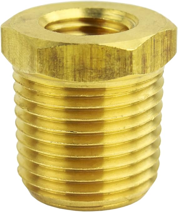 1/2" MNPT x 1/4" FNPT Solid Brass Bushing Reducer Fitting Reducing Adapter Hex Bushing 110FC